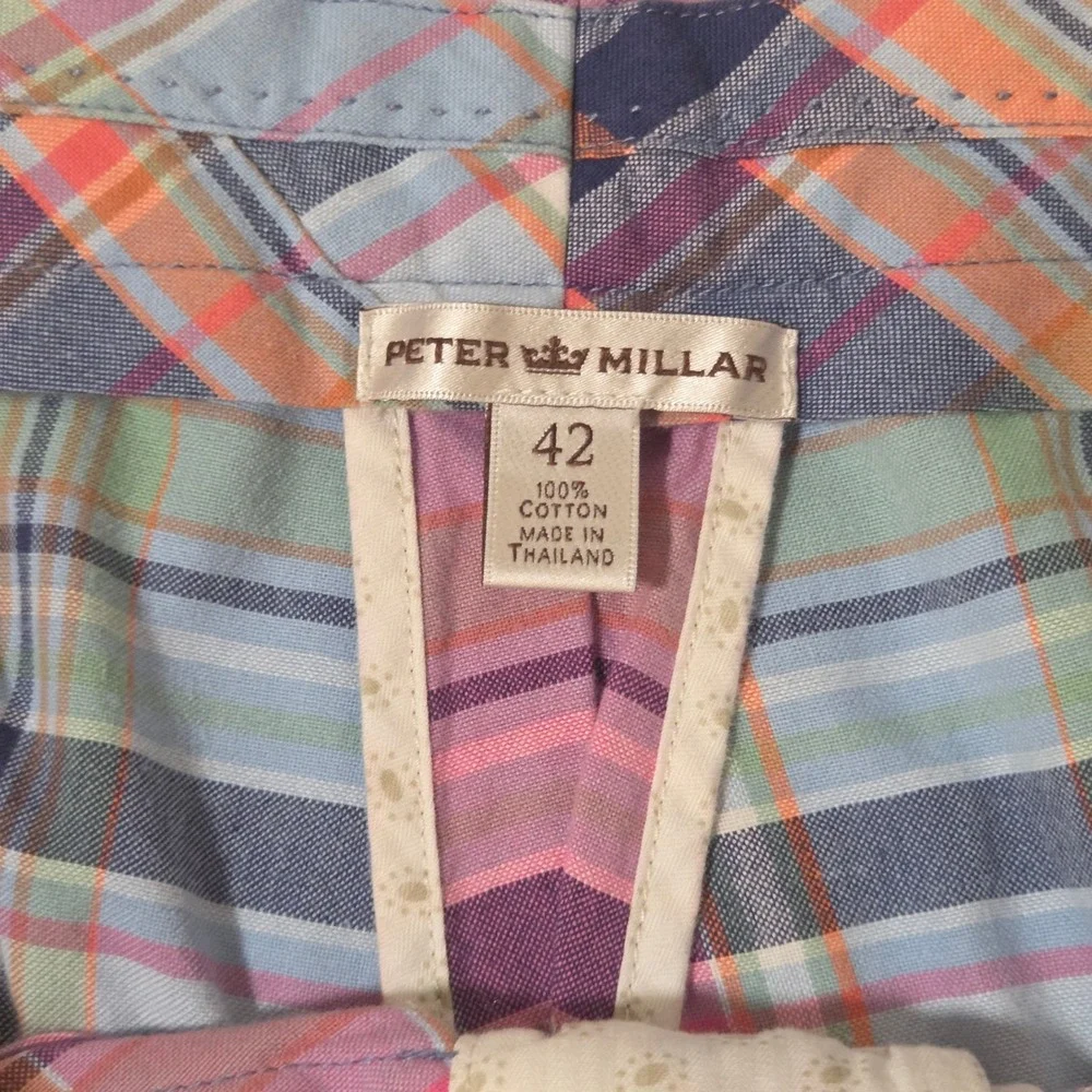 Peter Millar Mens Plaid Cotton Shorts Multi-Color Pink Blue Orange Size 42